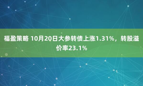 福盈策略 10月20日大参转债上涨1.31%，转股溢价率23.1%